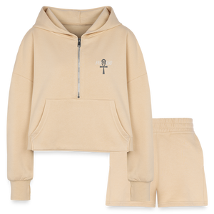 nude Favored Women’s Cropped Hoodie & Jogger Short Outfit Set - Women’s Cropped Hoodie & Jogger Short Set at TFC&H Co.