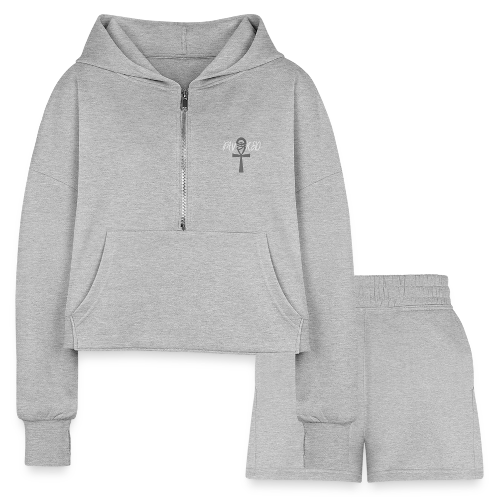 heather gray - Favored Women’s Cropped Hoodie & Jogger Short Outfit Set - Women’s Cropped Hoodie & Jogger Short Set at TFC&H Co.