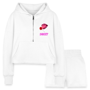 white - Sweet Clothing Women’s Cropped Hoodie & Jogger Short Outfit Set - Women’s Cropped Hoodie & Jogger Short Set at TFC&H Co.