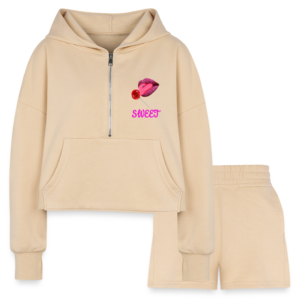 nude Sweet Clothing Women’s Cropped Hoodie & Jogger Short Outfit Set - Women’s Cropped Hoodie & Jogger Short Set at TFC&H Co.