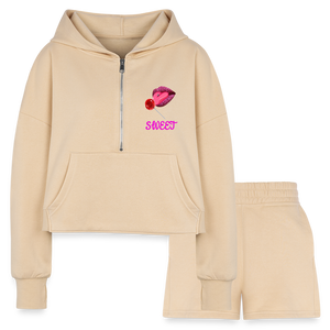 nude - Sweet Clothing Women’s Cropped Hoodie & Jogger Short Outfit Set - Women’s Cropped Hoodie & Jogger Short Set at TFC&H Co.