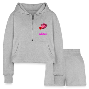 heather gray Sweet Clothing Women’s Cropped Hoodie & Jogger Short Outfit Set - Women’s Cropped Hoodie & Jogger Short Set at TFC&H Co.