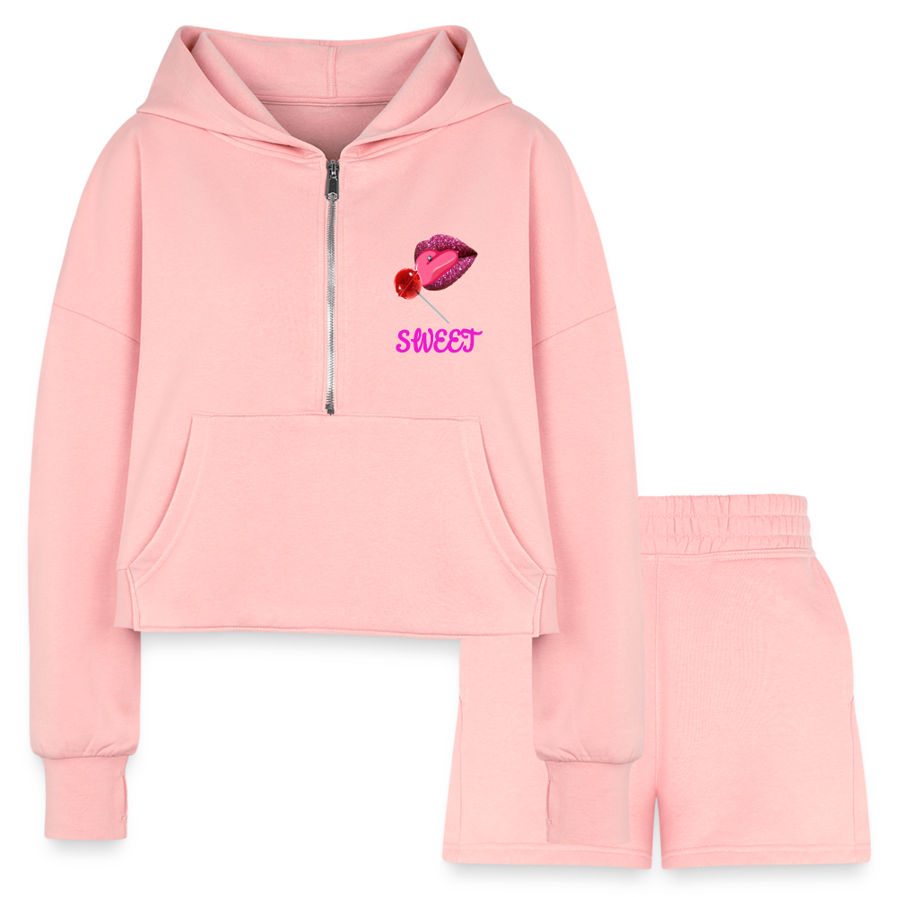 light pink Sweet Clothing Women’s Cropped Hoodie & Jogger Short Outfit Set - Women’s Cropped Hoodie & Jogger Short Set at TFC&H Co.