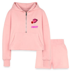 light pink - Sweet Clothing Women’s Cropped Hoodie & Jogger Short Outfit Set - Women’s Cropped Hoodie & Jogger Short Set at TFC&H Co.