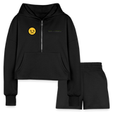 black - Yeah Whatever Women’s Cropped Hoodie & Jogger Short Outfit Set - Women’s Cropped Hoodie & Jogger Short Set at TFC&H Co.