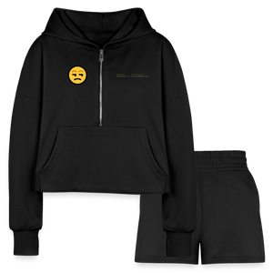 black - Yeah Whatever Women’s Cropped Hoodie & Jogger Short Outfit Set - Women’s Cropped Hoodie & Jogger Short Set at TFC&H Co.