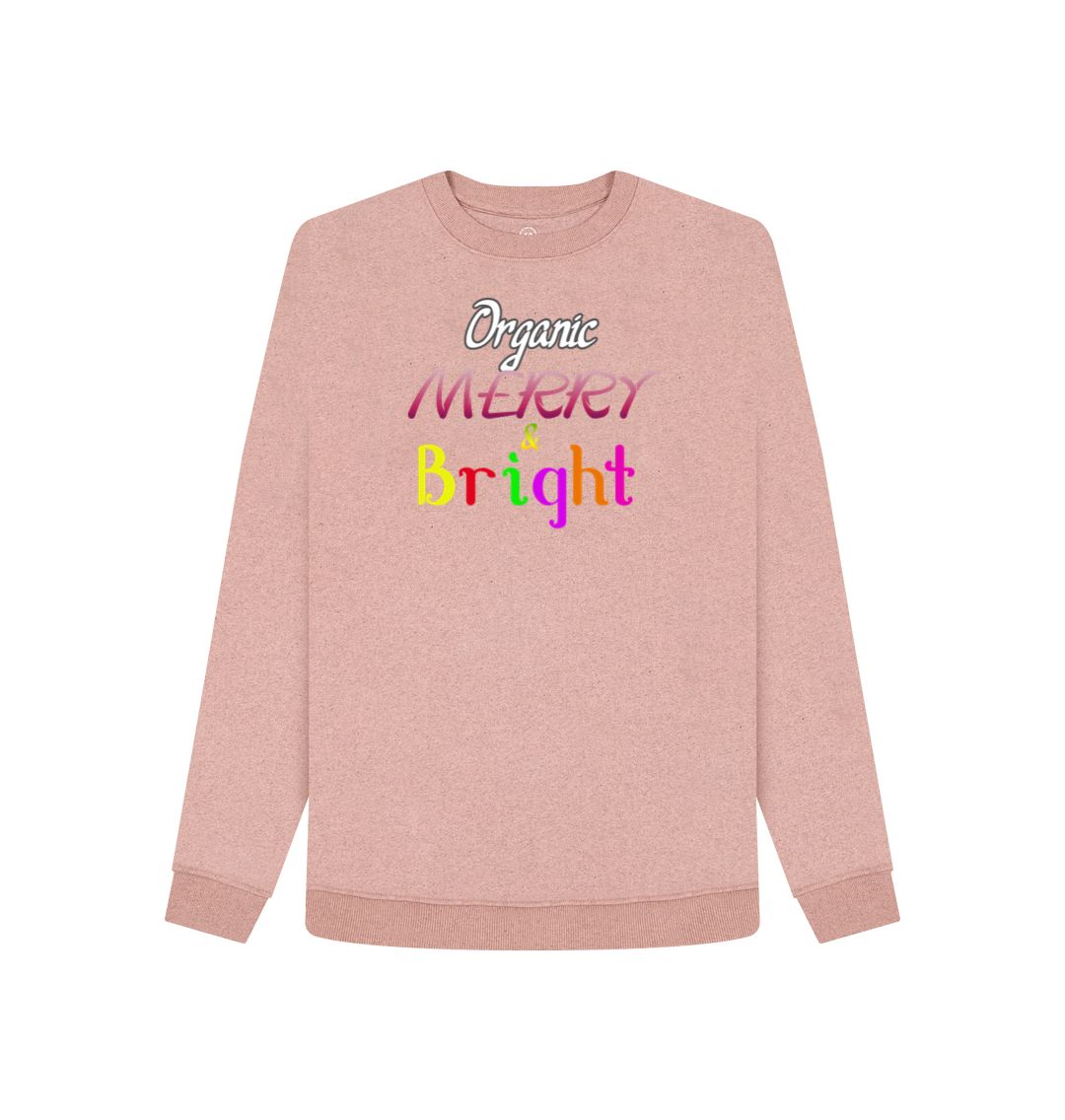 Sunset Pink Organic Merry & Bright Women's Christmas Remill® Sweater - women's sweater at TFC&H Co.