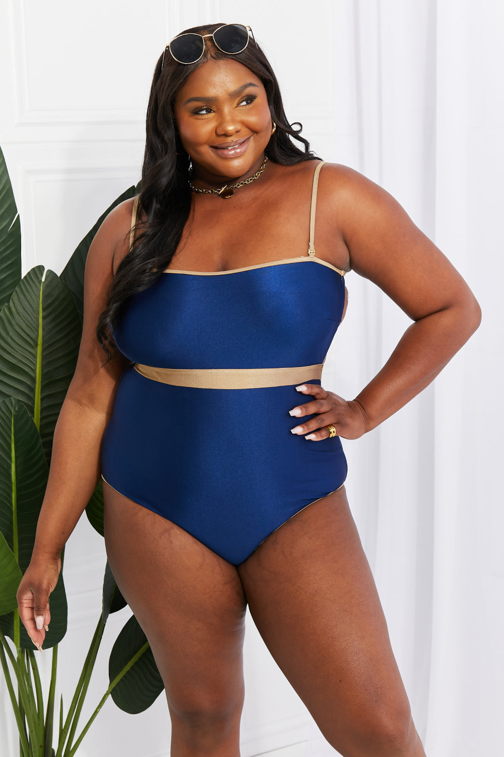 NAVY Marina West Swim Wave Break Contrast Trim One-Piece - Ships from The US - women's one piece swimsuit at TFC&H Co.