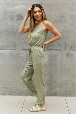 - ODDI Full Size Textured Woven Jumpsuit in Sage - Ships from The USA - womens jumpsuit at TFC&H Co.