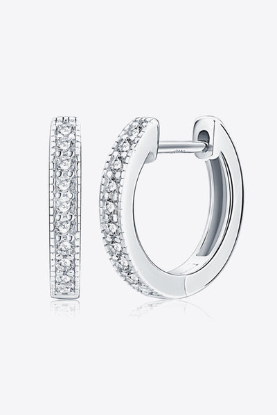 SILVER ONE SIZE Inlaid Moissanite Hoop Earrings - in gold or silver - earrings at TFC&H Co.