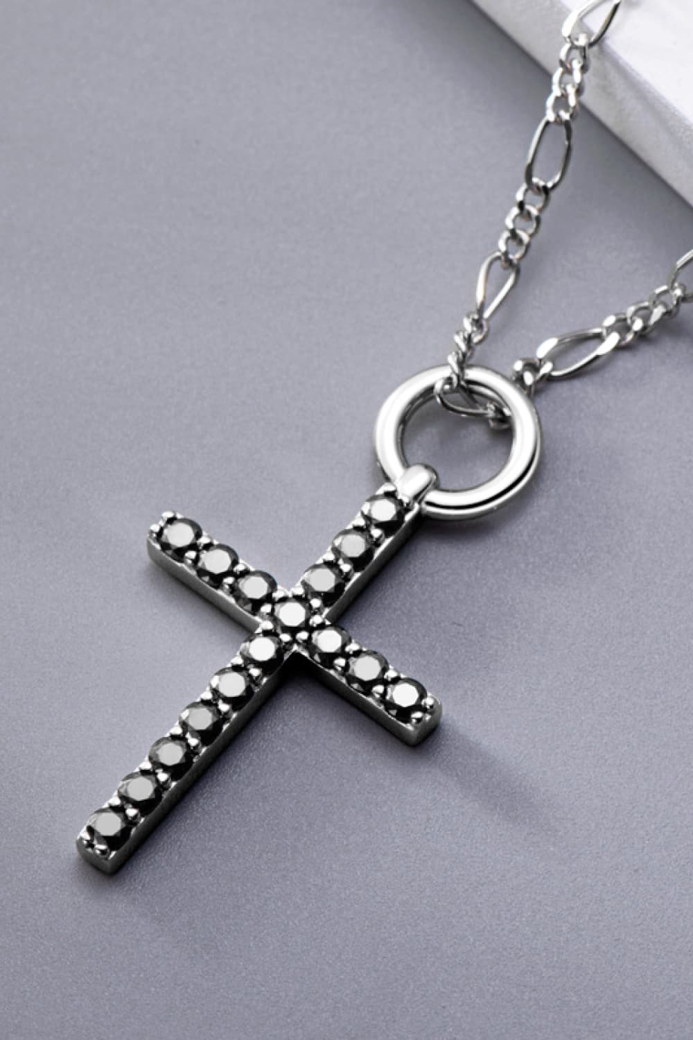 Moissanite Cross Pendant Platinum-Plated Necklace - necklace at TFC&H Co.