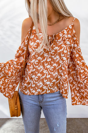 Floral Cold-Shoulder Flare Sleeve Blouse - women's blouse at TFC&H Co.