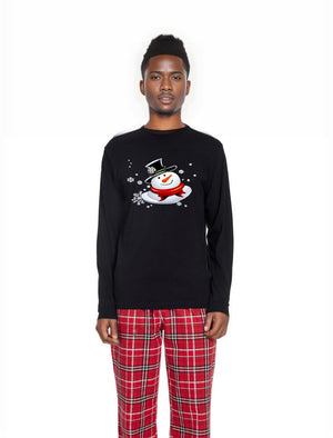 S Black and Red Flannel Snow Man's Delight Men's Long Sleeve Top and Flannel Christmas Pajama Set - men's pajamas at TFC&H Co.