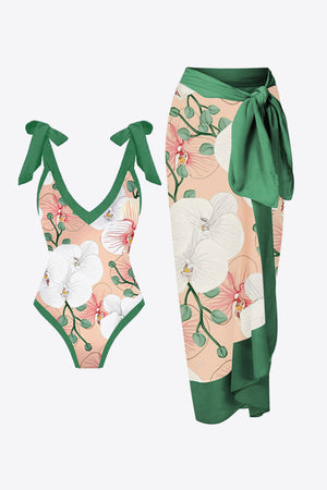 MID GREEN Floral V-Neck Two-Piece Swim Set - women's swimsuit at TFC&H Co.
