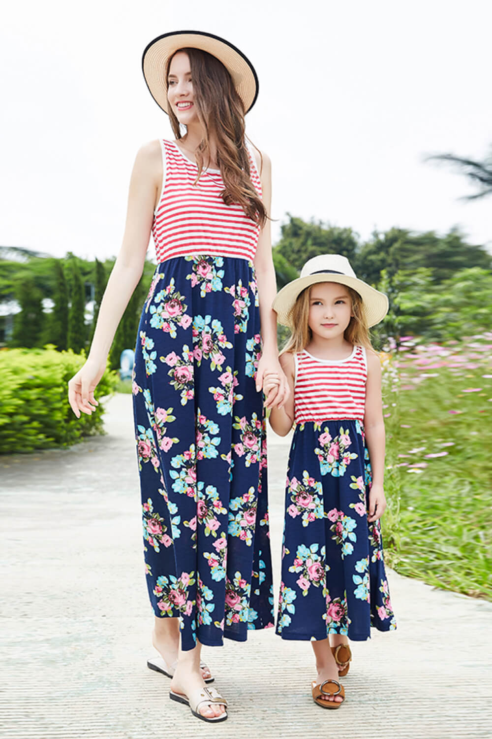 Women Striped Floral Sleeveless Dress - Mommy & Me - women's dress at TFC&H Co.