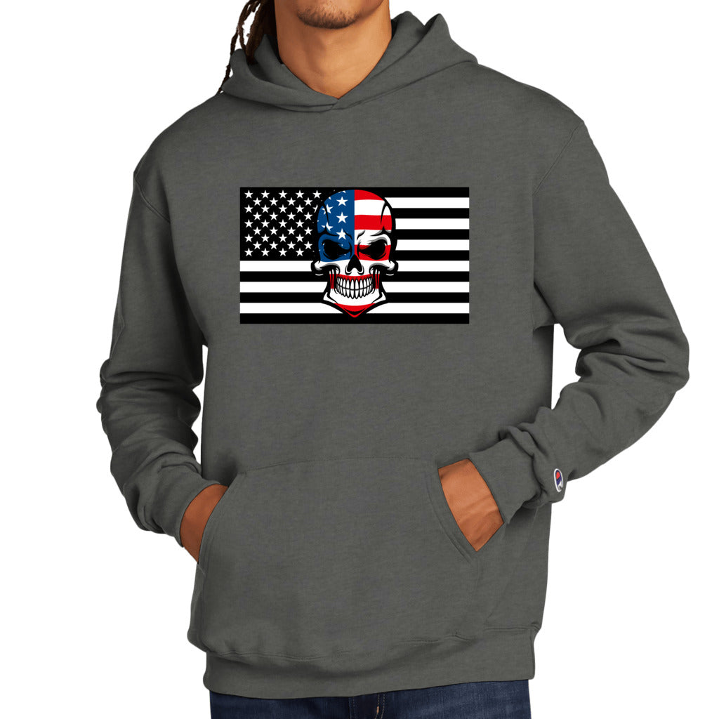 CHARCOAL HEATHER - Skull Flag Men's Champion Hoodie - Ships from The US - mens hoodie at TFC&H Co.