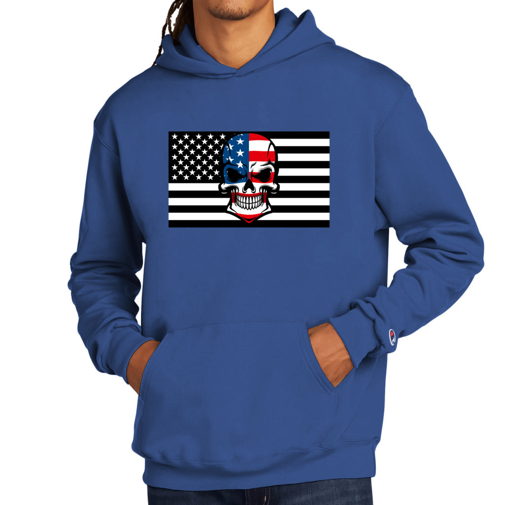 ROYAL BLUE - Skull Flag Men's Champion Hoodie - Ships from The US - mens hoodie at TFC&H Co.