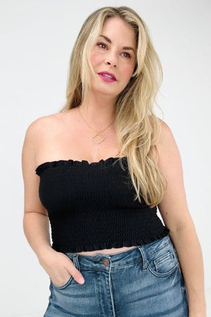 BLACK Zenana Smocked Tube Top - Ships from The US - women's tube top at TFC&H Co.