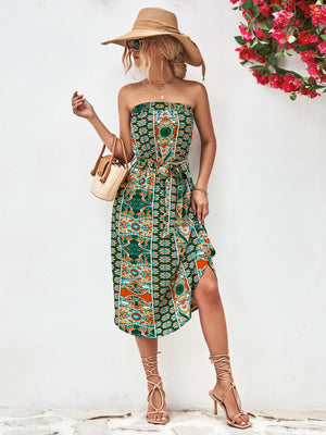 - Printed Strapless Tie Belt Dress - 3 colors - womens dress at TFC&H Co.