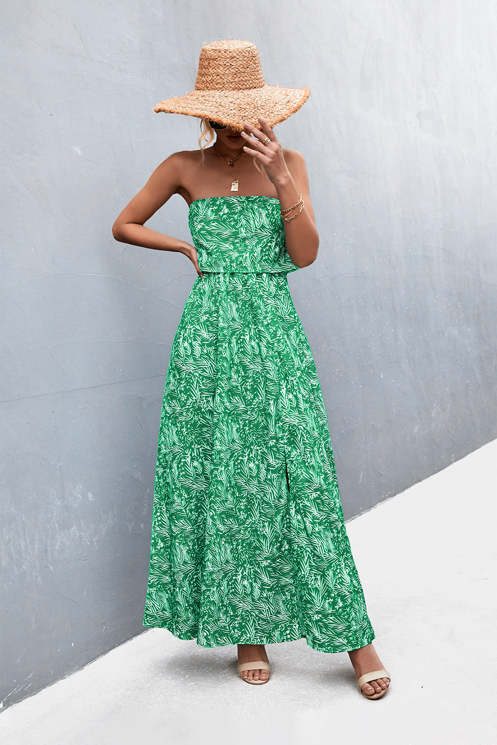 MID GREEN - Strapless Split Maxi Dress - 5 colors - womens dress at TFC&H Co.