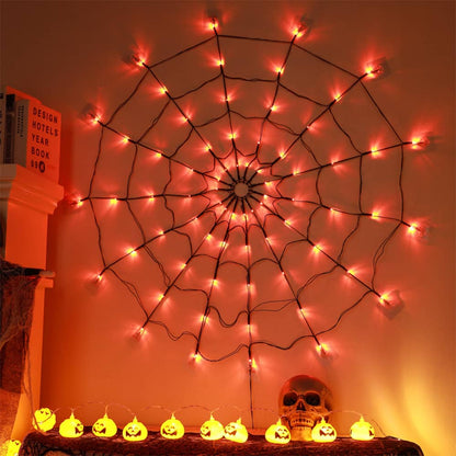 Orange Halloween Spider Web LED Lights w/ Remote - Halloween Decor at TFC&H Co.