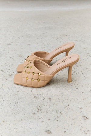 - Forever Link Square Toe Quilted Mule Heels in Nude - Ships from The USA - womens heels at TFC&H Co.