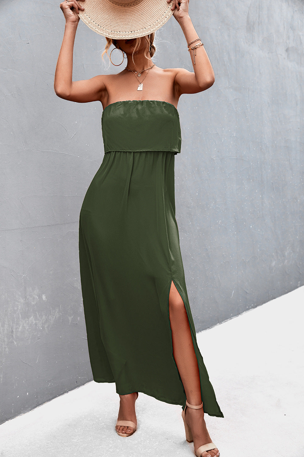 ARMY GREEN - Strapless Split Maxi Dress - 5 colors - womens dress at TFC&H Co.