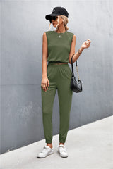 ARMY GREEN - Sleeveless Top and Joggers Set - 5 colors - Womens top & pants set at TFC&H Co.