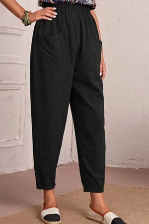 - Elastic Waist Pocket Tapered Pants - 2 colors - womens pants at TFC&H Co.