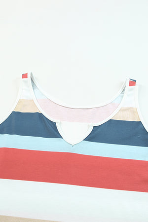 - Multicolor Striped Color Block Notched Neck Tank Top - Tank Tops at TFC&H Co.