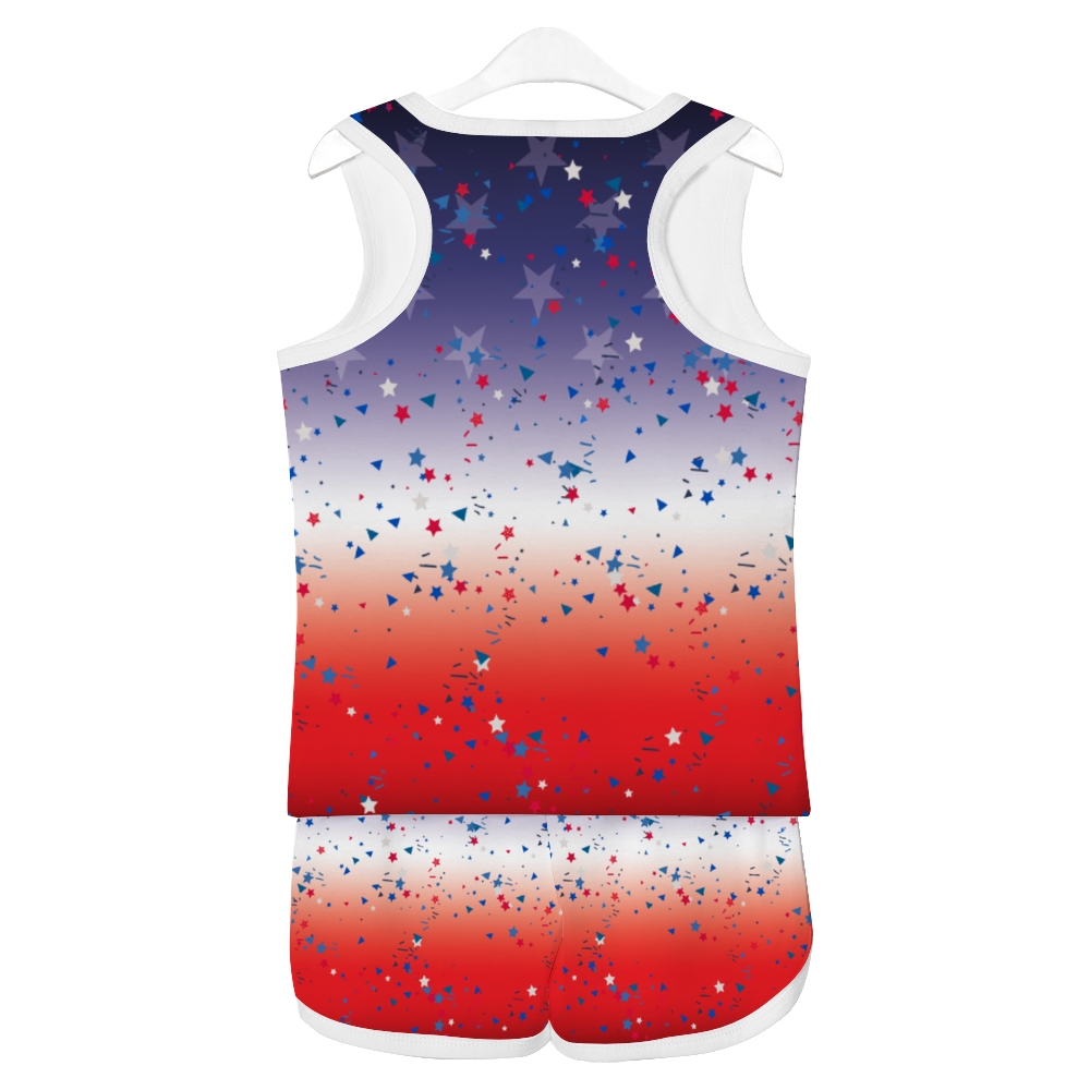 Ombre Petal Flag Girls Tank Top with Short 2 Piece Outfit - girl's short set at TFC&H Co.