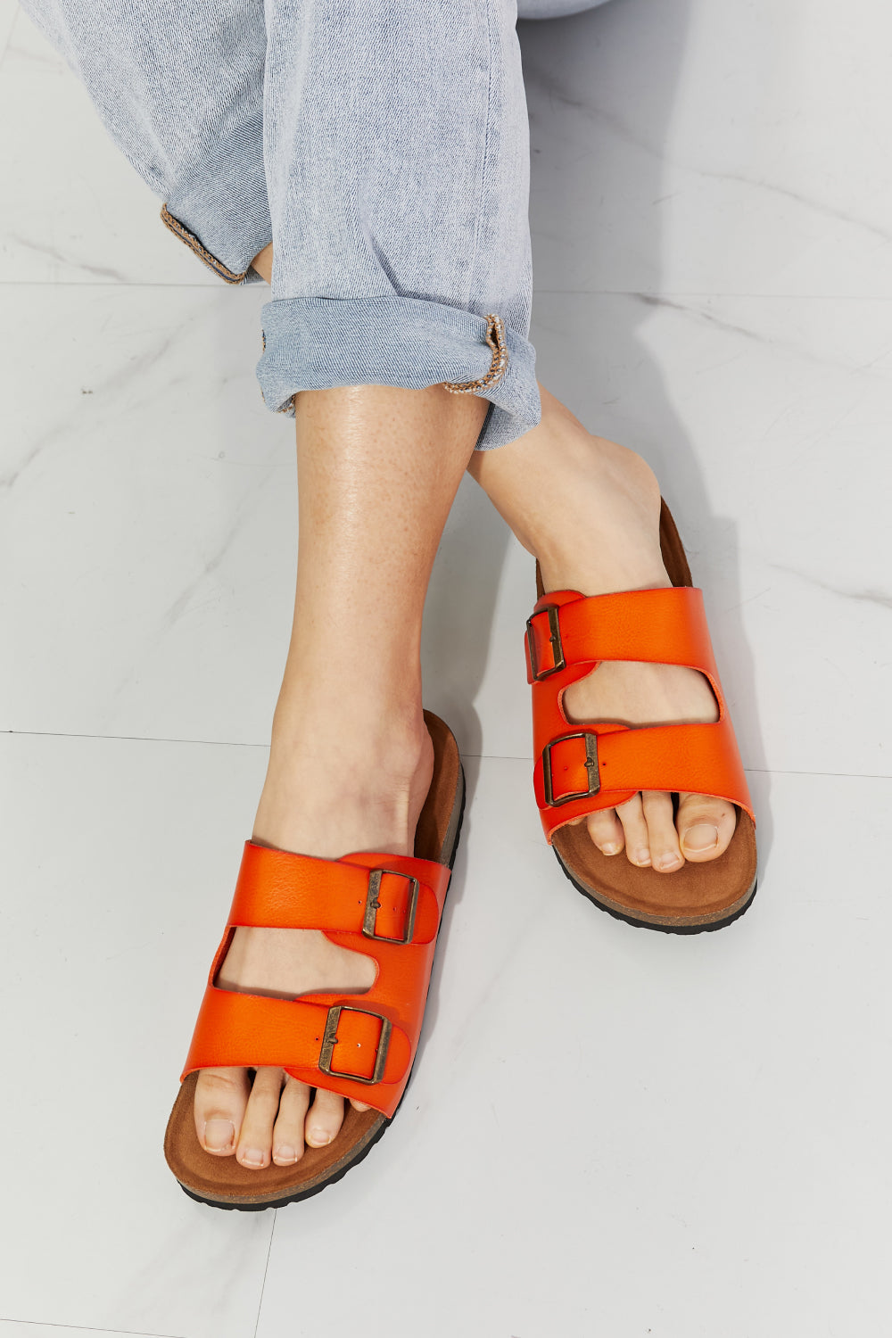 MMShoes Feeling Alive Double Banded Slide Sandals in Orange - Ships from The US - women's slides at TFC&H Co.