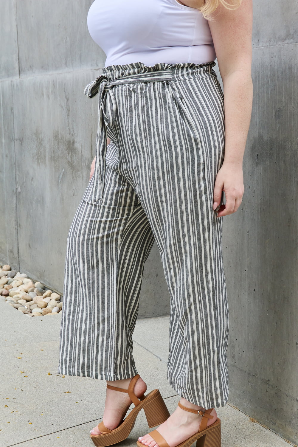 - Heimish Find Your Path Full Size Paperbag Waist Striped Culotte Pants - womens pants at TFC&H Co.