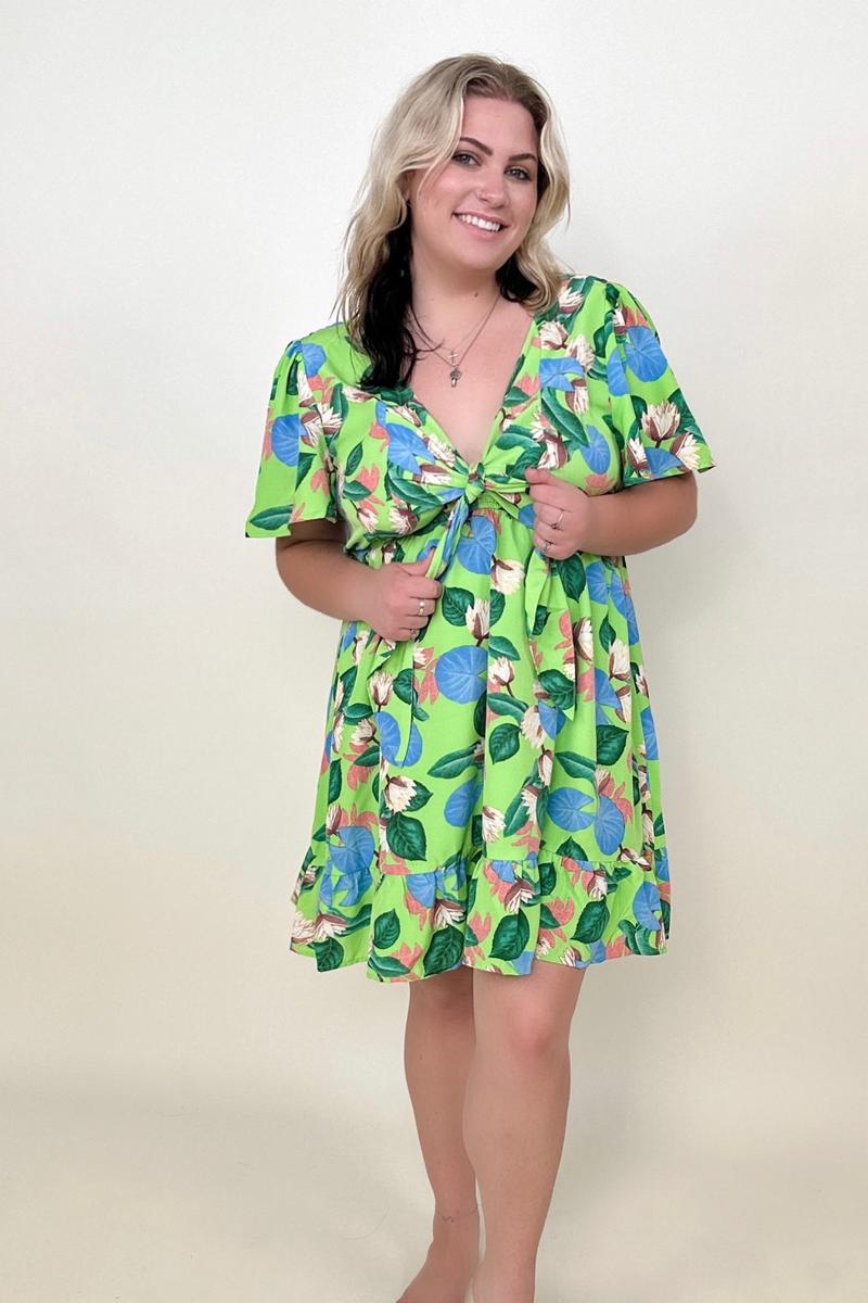 - Gigio Tropical Print Flutter Sleeve Dress - Ships from The USA - womens dress at TFC&H Co.