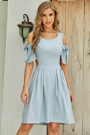 PASTEL BLUE Cutout Tied Cold-Shoulder Dress - women's dress at TFC&H Co.
