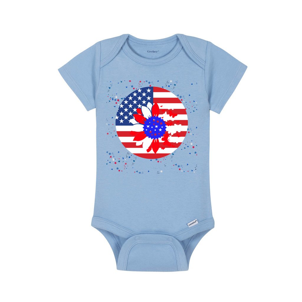 LIGHT BLUE - Petal Flag Baby Short Sleeve Onesie - Ships from The US - infant onesie at TFC&H Co.