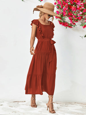 Tie Belt Ruffled Tiered Dress - 2 colors - women's dress at TFC&H Co.