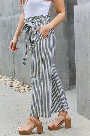 - Heimish Find Your Path Full Size Paperbag Waist Striped Culotte Pants - womens pants at TFC&H Co.