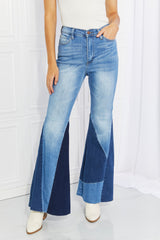 MEDIUM WASH Vibrant Sienna Full Size Color Block Flare Jeans - Ships from The USA - women's jeans at TFC&H Co.