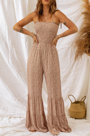 - Floral Spaghetti Strap Smocked Wide Leg Jumpsuit - womens jumpsuit at TFC&H Co.