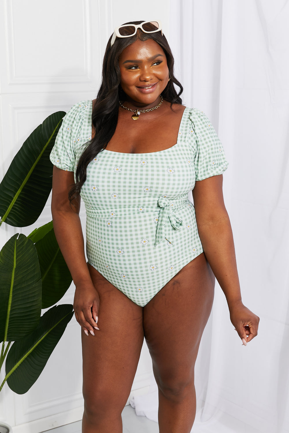 - Marina West Swim Salty Air Puff Sleeve One-Piece in Sage - Ships from The US - womens one piece swimsuit at TFC&H Co.