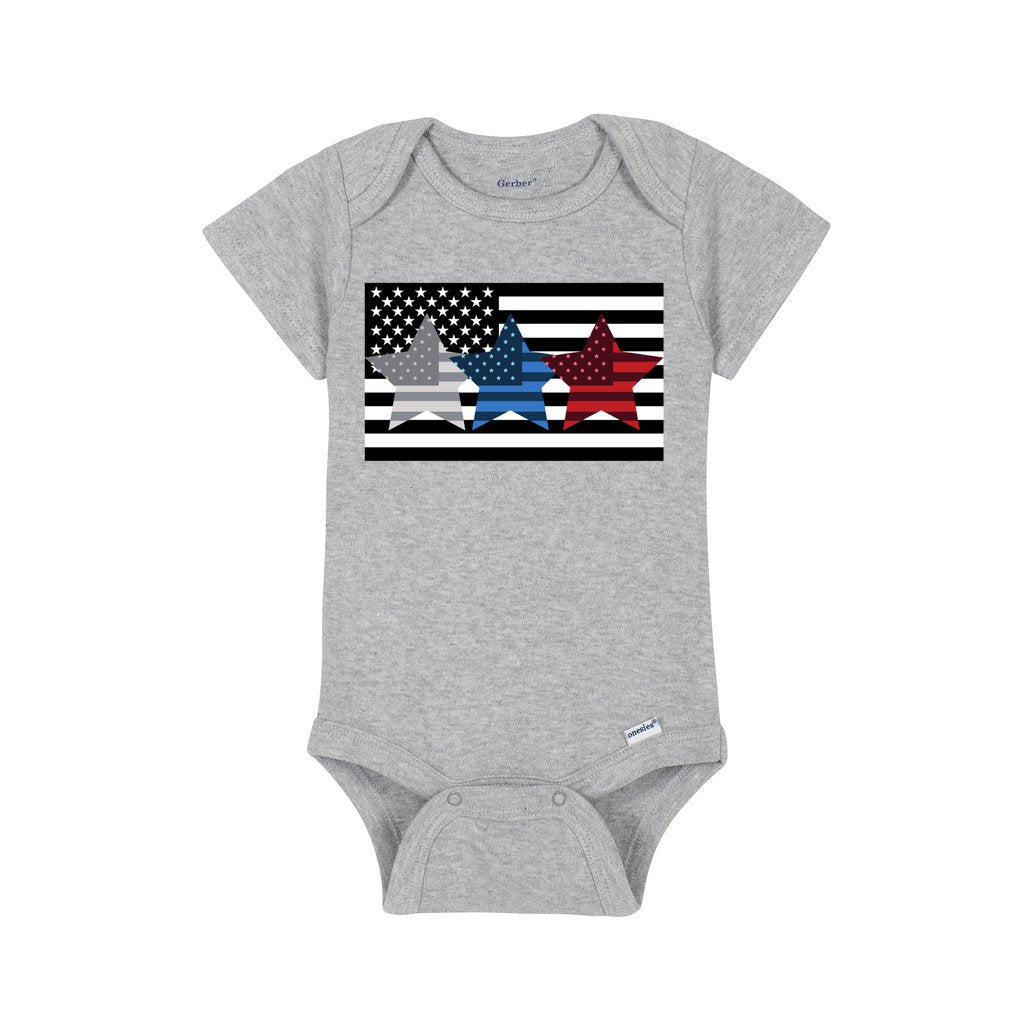 HEATHER Flag Star Baby Short Sleeve Onesie - Ships from The US - infant onesie at TFC&H Co.