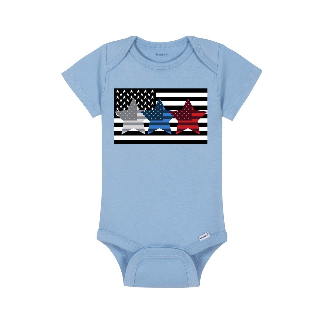 LIGHT BLUE - Flag Star Baby Short Sleeve Onesie - Ships from The US - infant onesie at TFC&H Co.