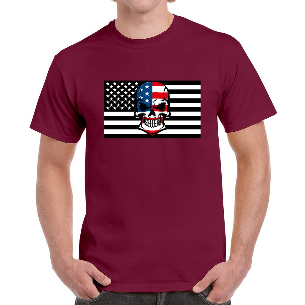 MAROON - Skull Flag Men's Heavy Cotton T-Shirt - Ships from The US - mens t-shirt at TFC&H Co.