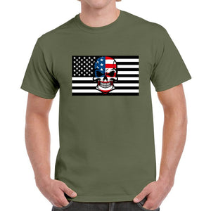 MILITARY GREEN - Skull Flag Men's Heavy Cotton T-Shirt - Ships from The US - mens t-shirt at TFC&H Co.