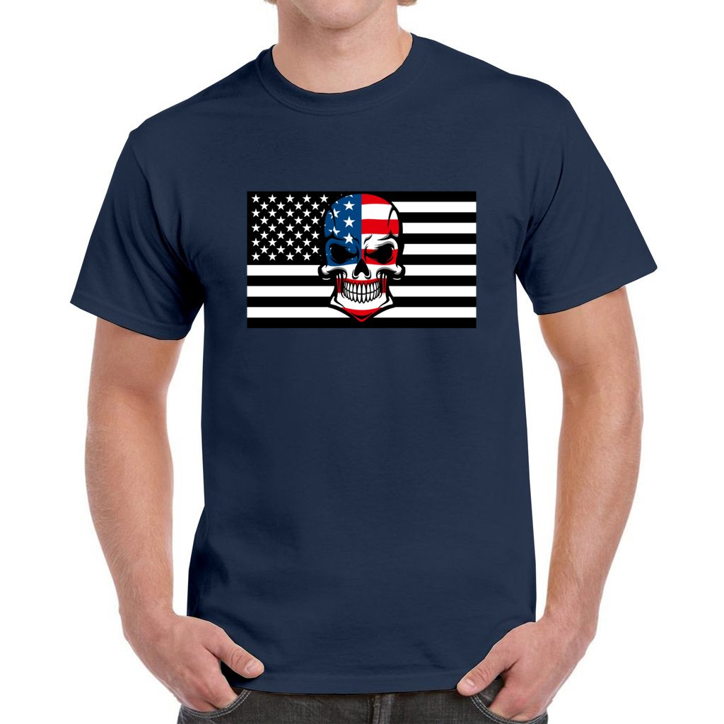 NAVY - Skull Flag Men's Heavy Cotton T-Shirt - Ships from The US - mens t-shirt at TFC&H Co.