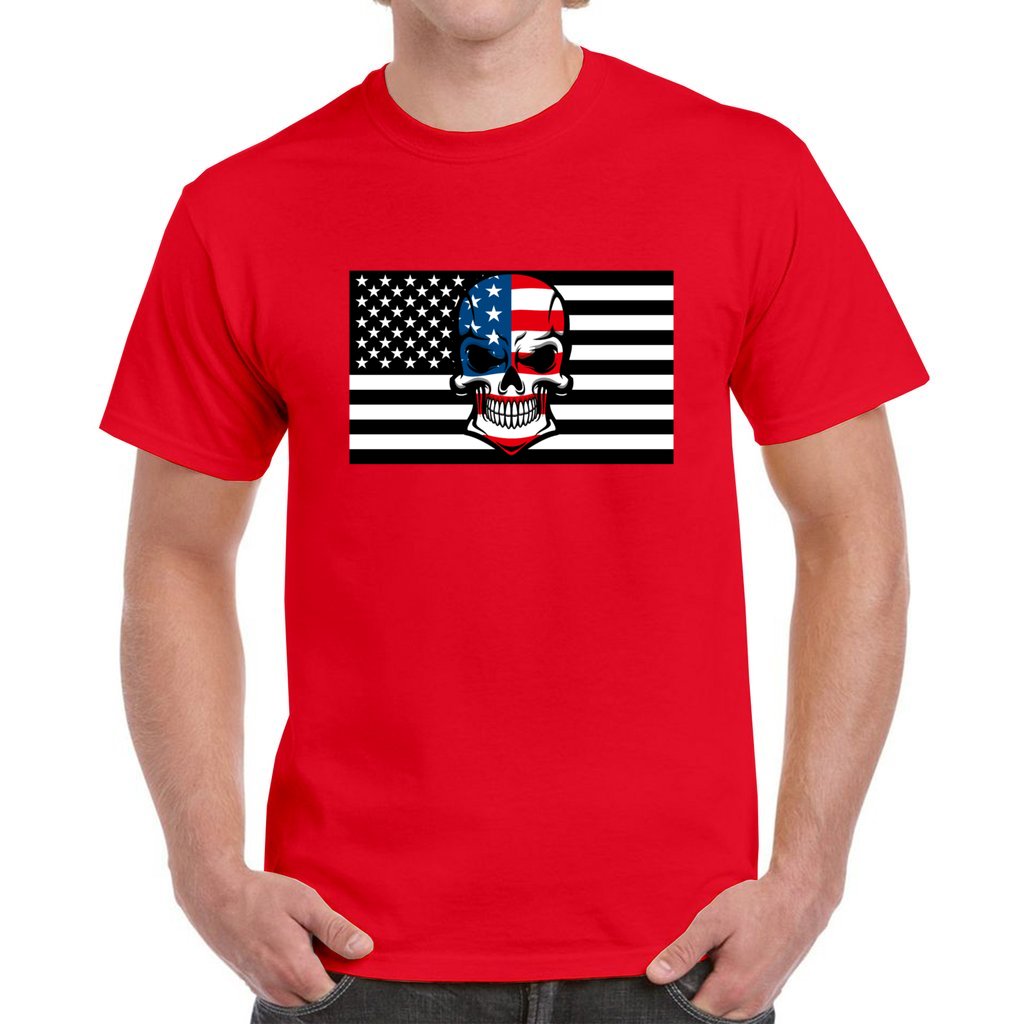 RED - Skull Flag Men's Heavy Cotton T-Shirt - Ships from The US - mens t-shirt at TFC&H Co.
