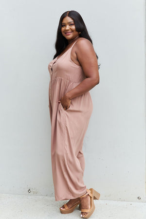 - HEYSON All Day Full Size Wide Leg Button Down Jumpsuit in Mocha - Ships from The USA - womens jumpsuit at TFC&H Co.