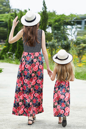 - Women Striped Floral Spliced Dress - Mommy & Me - womens dress at TFC&H Co.