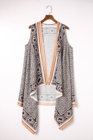 Printed Open Front Sleeveless Cardigan - women's cardigan at TFC&H Co.
